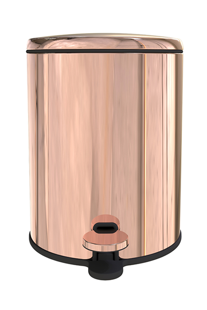 Cigo Metal Pedallı Çöp Kovası 6 LT - Rose Gold İç Kısım Siyah